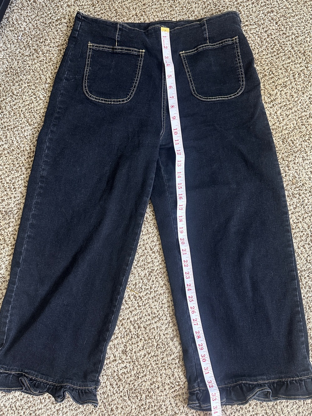 No Boundaries Black Pull-On Cropped Wide Leg Ruffle Hem Jeans Size 12 - Picture 3 of 10